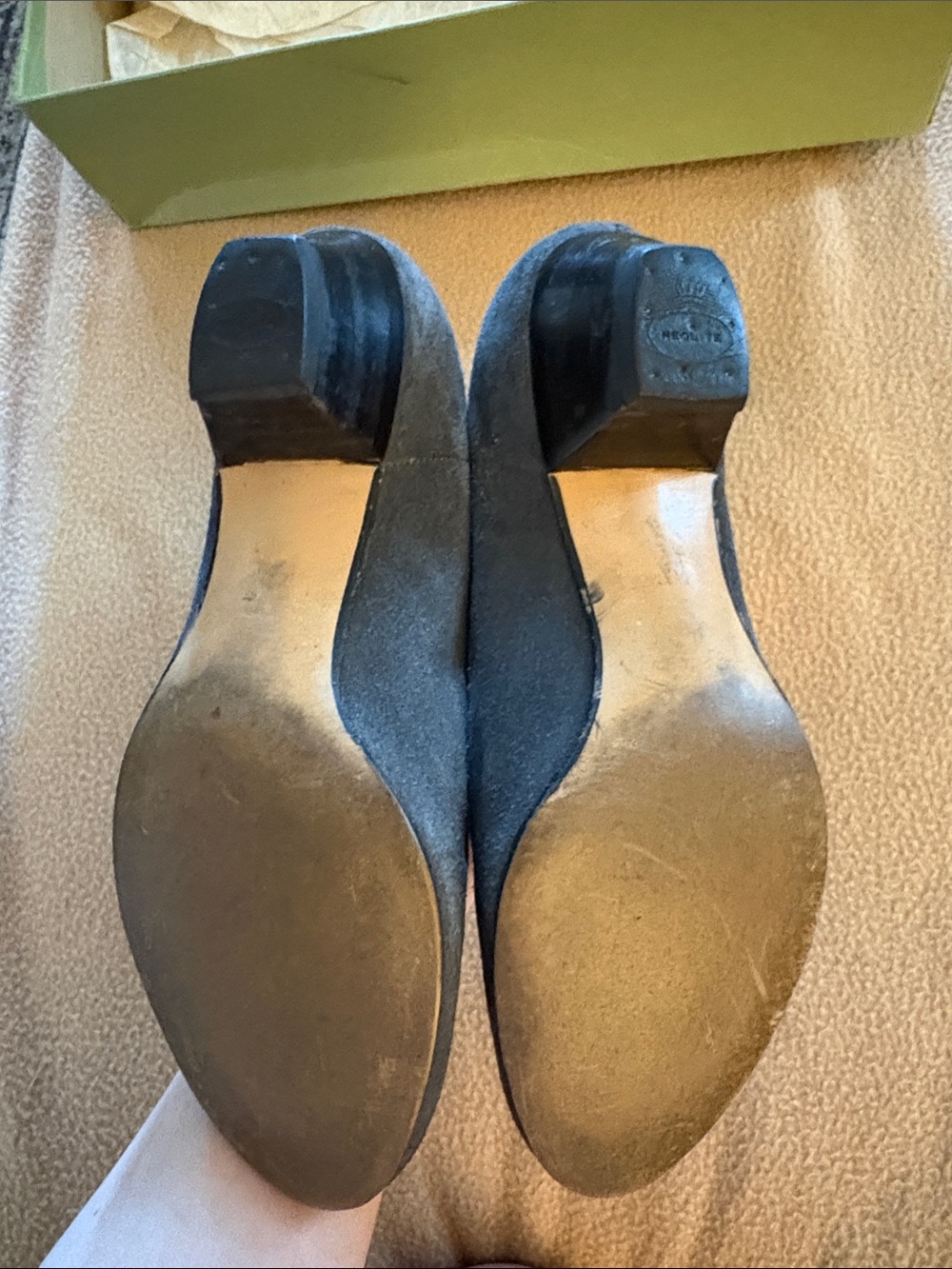 Black Suede & Leather Low Heel Loafers with Gold Accent - Picture 3 of 3